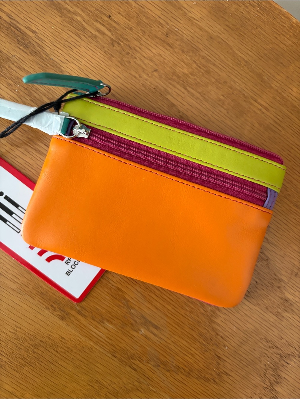 Leather Colorblock Stripe Leather Coin/card Pouch - Pink Multi - Picture 2 of 3